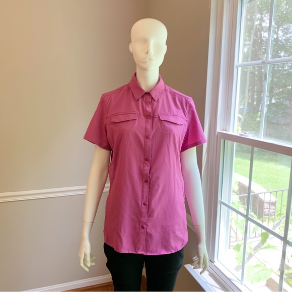 REI Tops Rei Short Sleeve Hiking Button Down Shirt Fuchsia Berry